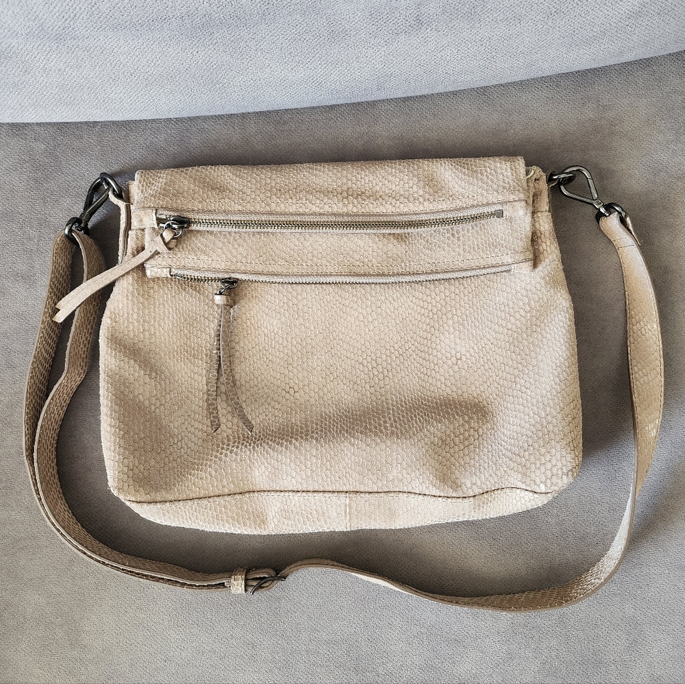 MARGOT Mickey Hobo embossed leather Double zip crossbody bag Taupe